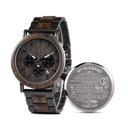 HOT2win Engraved Wooden Watch for Boyfriend My MAN Fiancé Husband Customized Personalized Wood Watches for Men Birthday Anniversary Personalized Watch