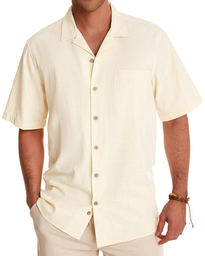 HOTAlimens & Gentle Mens Linen Shirts Cotton Hawaiian Shirts Short Sleeve Button Down Shirts Casual Summer Beach Tops