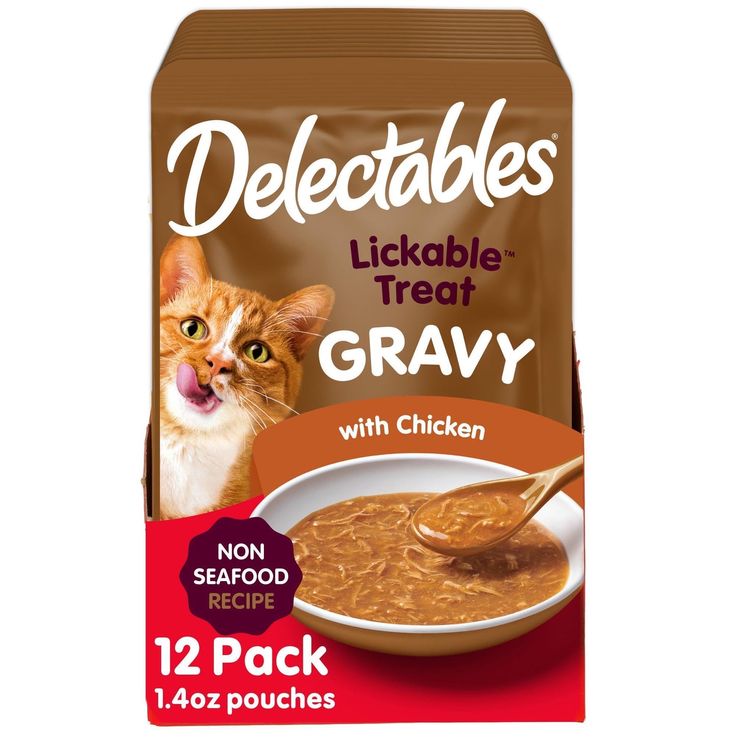 HOTDelectables Lickable Treat Gravy Wet Cat Treat Variety Pack, Food Topper, Hydrating, Grain-Free, No Fillers, By-Products, Added Preservatives, 1.4oz Pouch, 12ct