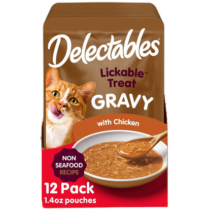 HOTDelectables Lickable Treat Gravy Wet Cat Treat Variety Pack, Food Topper, Hydrating, Grain-Free, No Fillers, By-Products, Added Preservatives, 1.4oz Pouch, 12ct