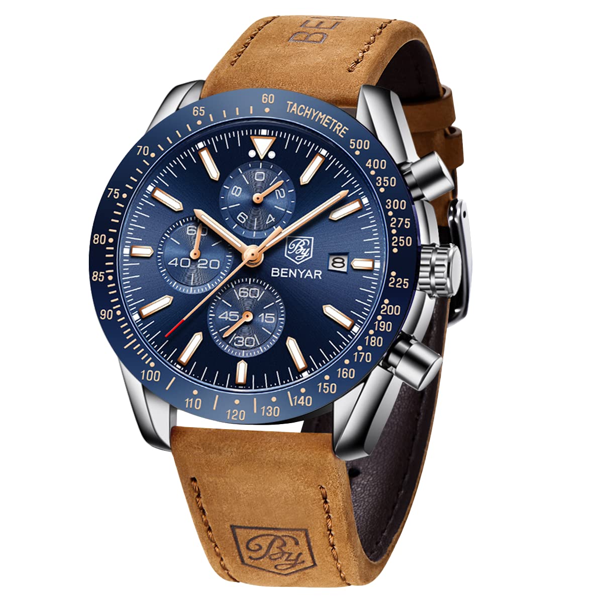 HOTBENYAR Watch for Men Analog Quartz Chronograph Waterproof Luminous Designer Mens Wrist Watches Business Work Sport Casual Dress Watch with Silicone Strap Elegant Gifts for Men