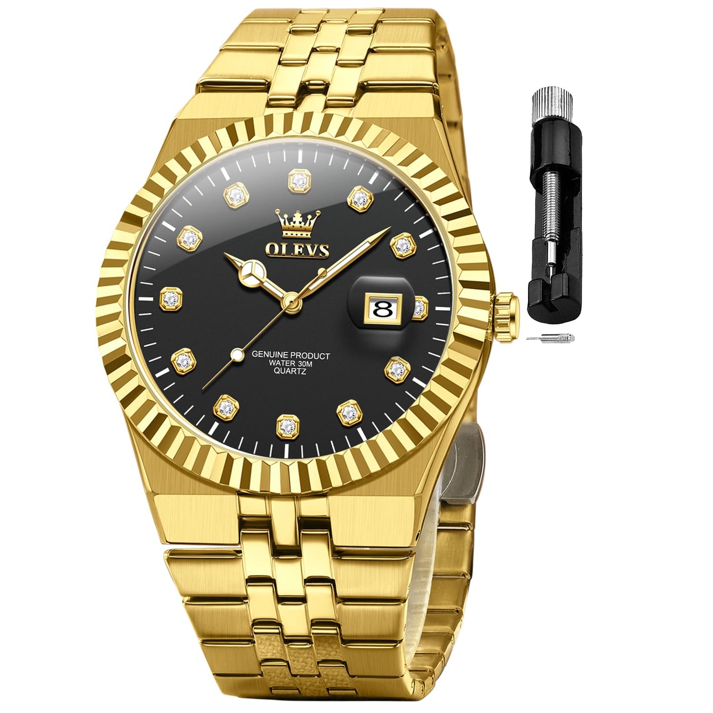 HOTOLEVS Mens Watches Luxury Diamond Calendar Stainless Steel Male Watches Business Dress Waterproof Luminous Fashion Watch for Men