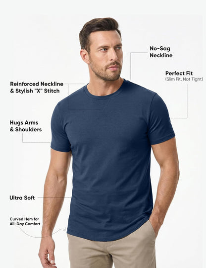 HOTJMIERR Mens 3 Pack Cotton Hipster Hip Hop Longline Crewneck T-Shirt