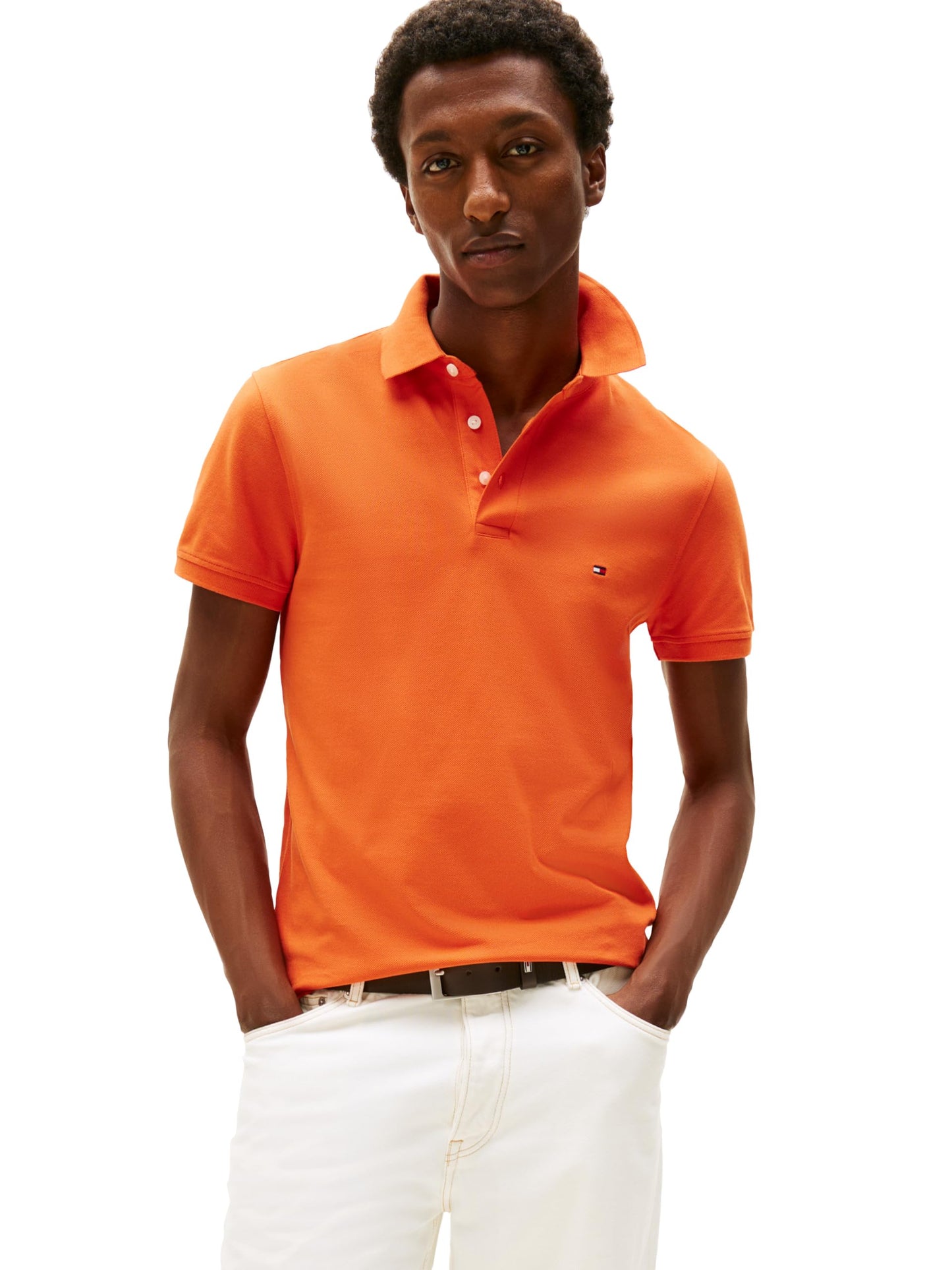 HOTTommy Hilfiger Men's Short Sleeve Polo Shirts in Slim Fit with Stretch and Organic Pique Cotton