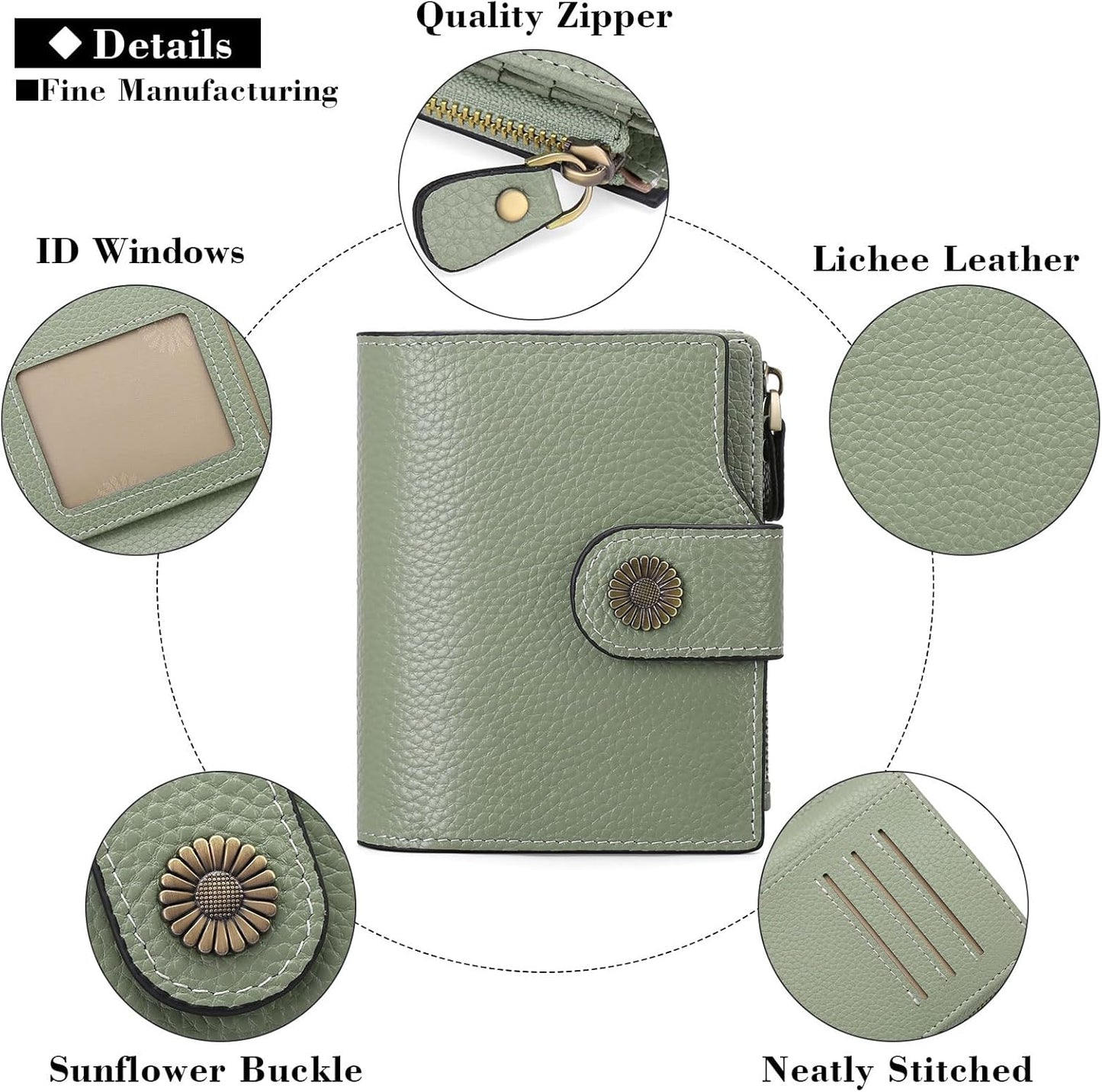 HOTFalan Mule Women's Lightweight Genuine Leather Wallet, Includes Card Holders, RFID-Blocking, Lightweight, Photo & ID Holder, Green