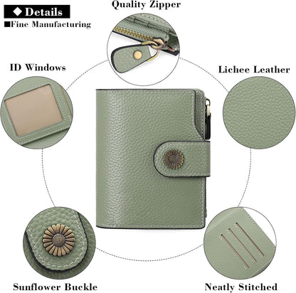 HOTFalan Mule Women's Lightweight Genuine Leather Wallet, Includes Card Holders, RFID-Blocking, Lightweight, Photo & ID Holder, Green
