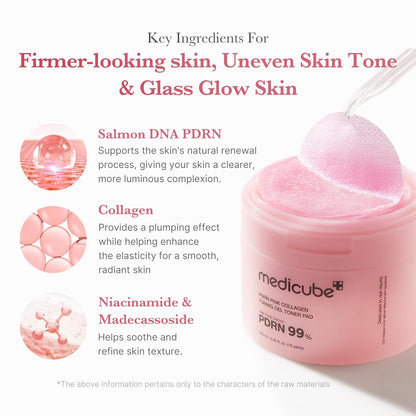 HOTmedicube Toner Pads Salmon DNA PDRN Pink Collagen Jelly Pad | Korean Gel Toner Pad | Niacinamide, Madecassoside, Retinol | Soothing, Radiance, Uneven Skin Tone | Korean Skin Care | 70 Pads (1 Pack)