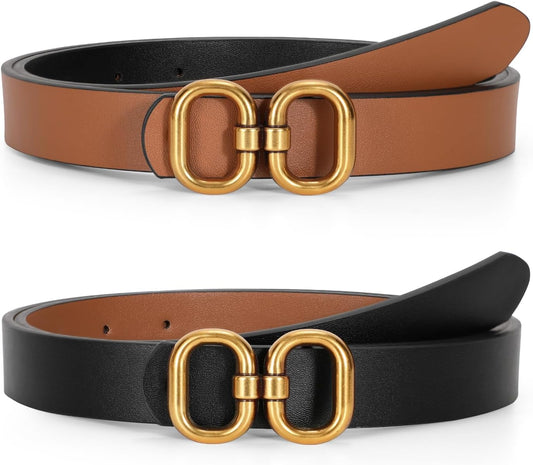 HOTTRIWORKS Reversible Leather Belt for Women with Gold Buckle Ladies Leather Belt for Jeans Pants