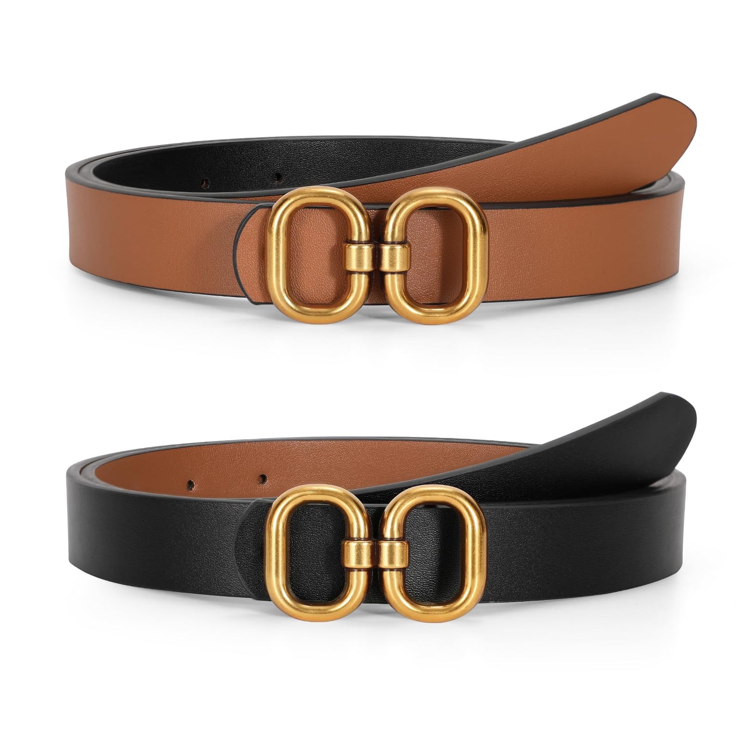 HOTTRIWORKS Reversible Leather Belt for Women with Gold Buckle Ladies Leather Belt for Jeans Pants