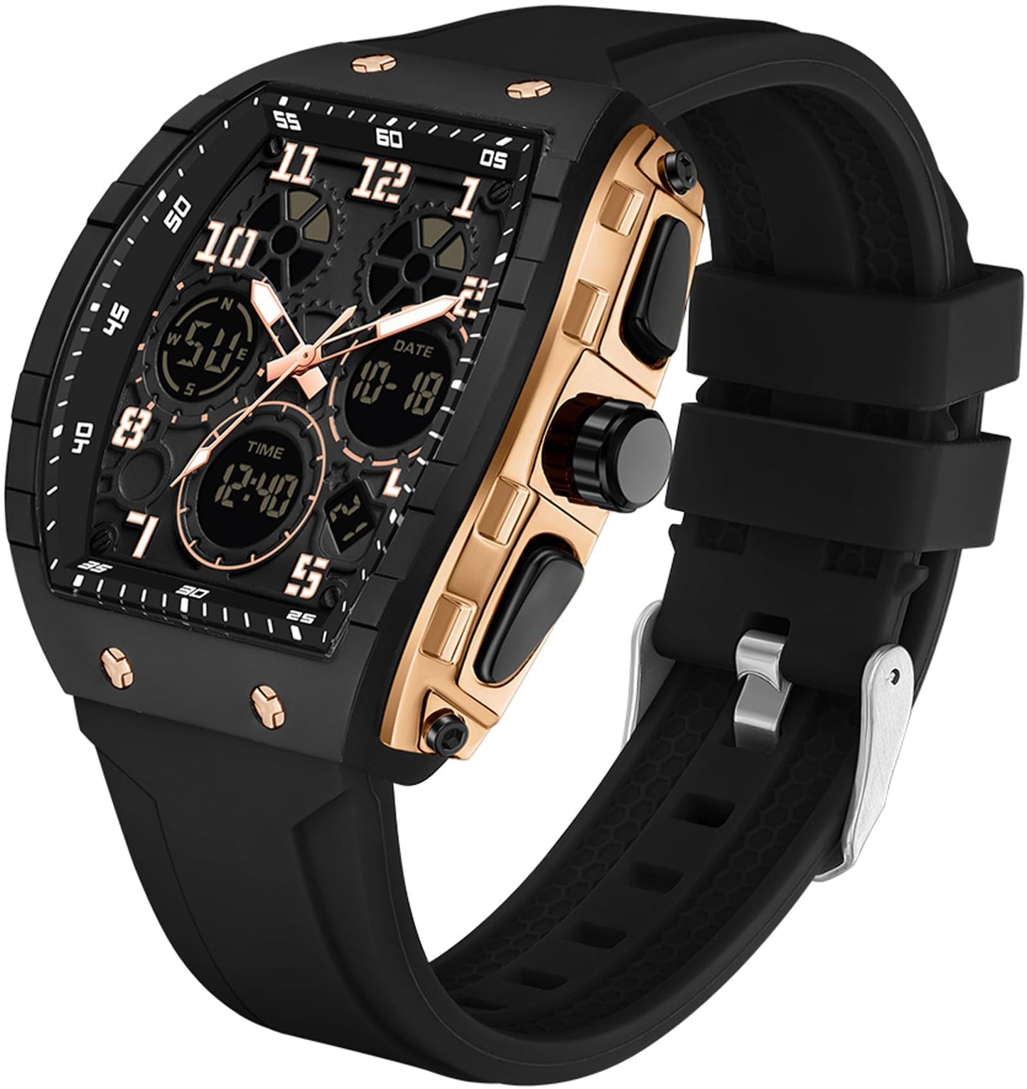 HOTfindtime Watches for Men Relojes para Hombres Wristwatch with Digital Analog Dual Time Display Countdown Stopwatch Punk Cool Design 5ATM Waterproof Mens Watch | Reloj de Hombre Rectangle Design Digital Analog Dual Time Display Countdown Stopwatch Punk