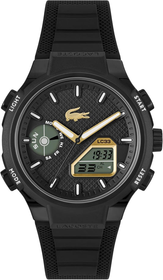 HOTLacoste LC33 Men’s Analog-Digital Quartz Watch - Silicone Strap with Crocodile Texture, TR90 Octagonal Case, Alarm, Chronograph and Calendar -Bold, Sporty Timepiece