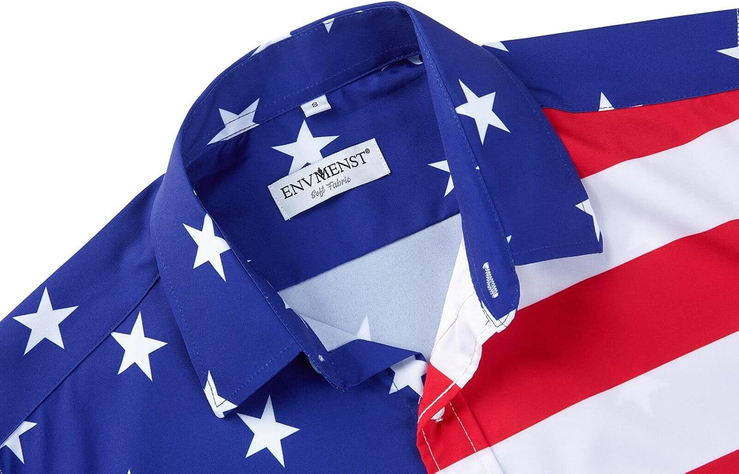 HOTENVMENST Men's American Flag Button Down Shirts Casual Short Sleeve Patriotic Hawaiian Shirt