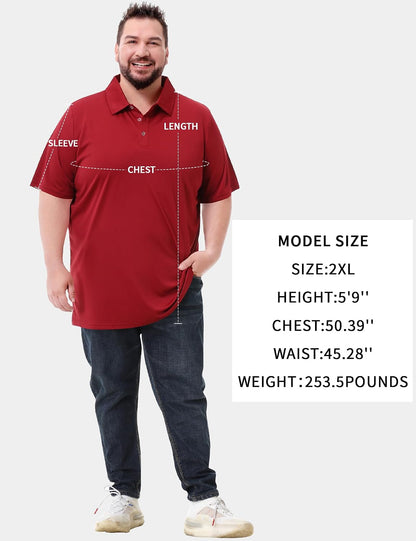 HOTIdtswch Men's Big and Tall Polo Shirts UPF 50+ Casual Work Quick Dry Short Sleeve Collared Golf Shirt（XL-8XL）