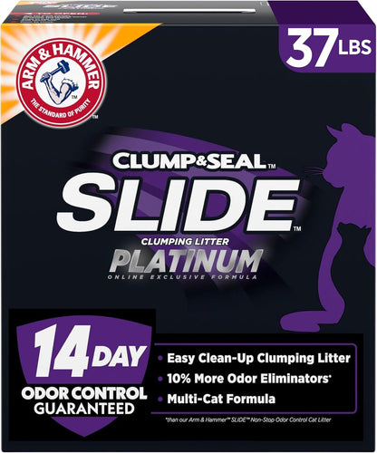 HOTARM & HAMMER Slide Platinum Easy Clean-Up Clumping Cat Litter, 37 Lbs | 24/7 Odor Control, Triple-Action Freshness, Non-Stick, Low Tracking, Multi-Cat Formula, Scented