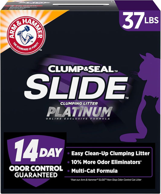 HOTARM & HAMMER Slide Platinum Easy Clean-Up Clumping Cat Litter, 37 Lbs | 24/7 Odor Control, Triple-Action Freshness, Non-Stick, Low Tracking, Multi-Cat Formula, Scented