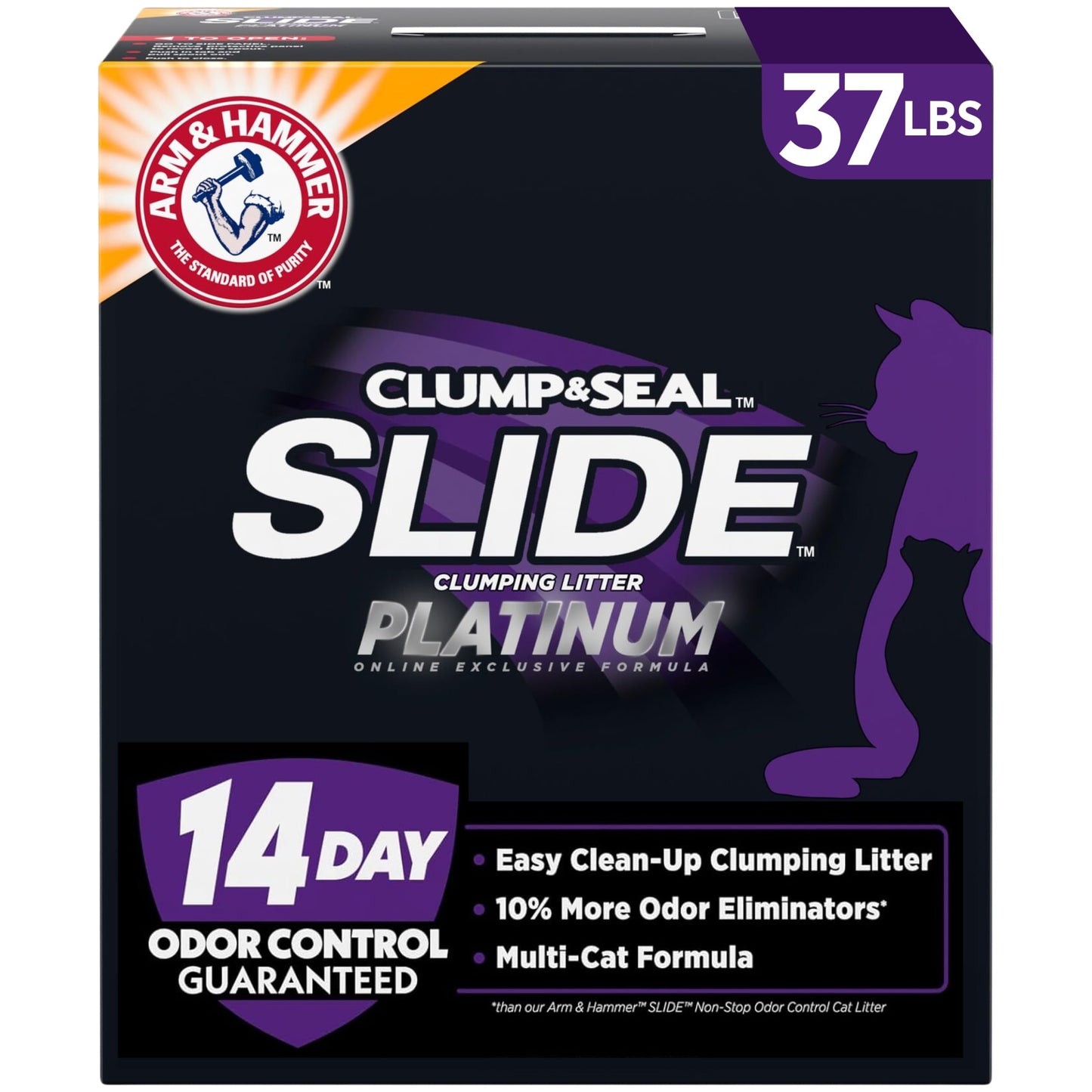 HOTARM & HAMMER Slide Platinum Easy Clean-Up Clumping Cat Litter, 37 Lbs | 24/7 Odor Control, Triple-Action Freshness, Non-Stick, Low Tracking, Multi-Cat Formula, Scented