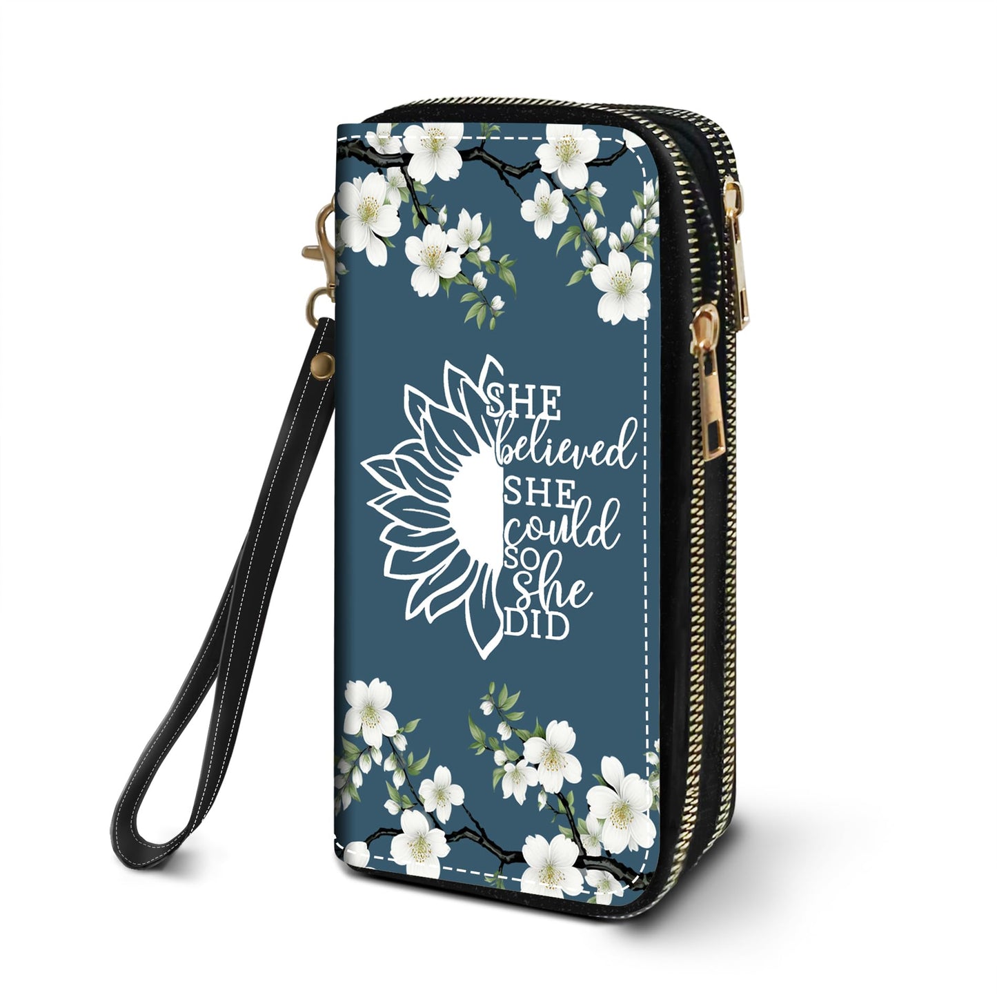 HOTWomen's Large Capacity Wallet PU Leather Double Zipper Clutch Purse Multifunctional Wallet with Removable Wristlet Strap for Smart Phone/Coin/Card/Cash, Floral Quotes Bible Verse Philippians 4-13