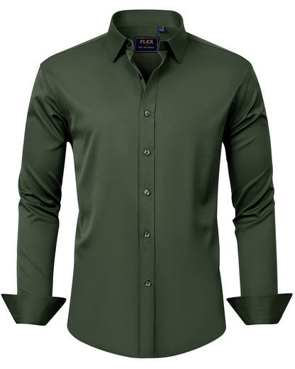 HOTJ.VER Men's Dress Shirts Solid Long Sleeve Stretch Wrinkle-Free Formal Shirt Business Casual Button Down Shirts