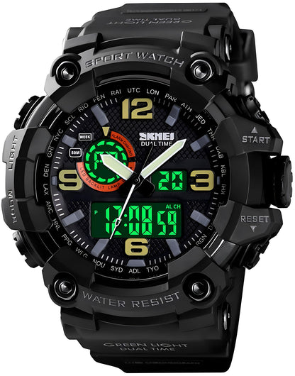 HOTGosasa Men's Large Face Outdoor Sports Watches Military S-Shock Watch Waterproof, Backlight, Alarm, Stopwatch Features - Rugged Wristwatch for Training, Hiking, and Adventure