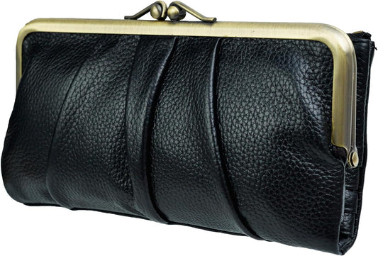 HOTEASTNIGHTS Soft Leather Wallets for Women Compact Bifold RFID Clutch Wallet Ladies Coin Purse with Zipper and Kiss Lock