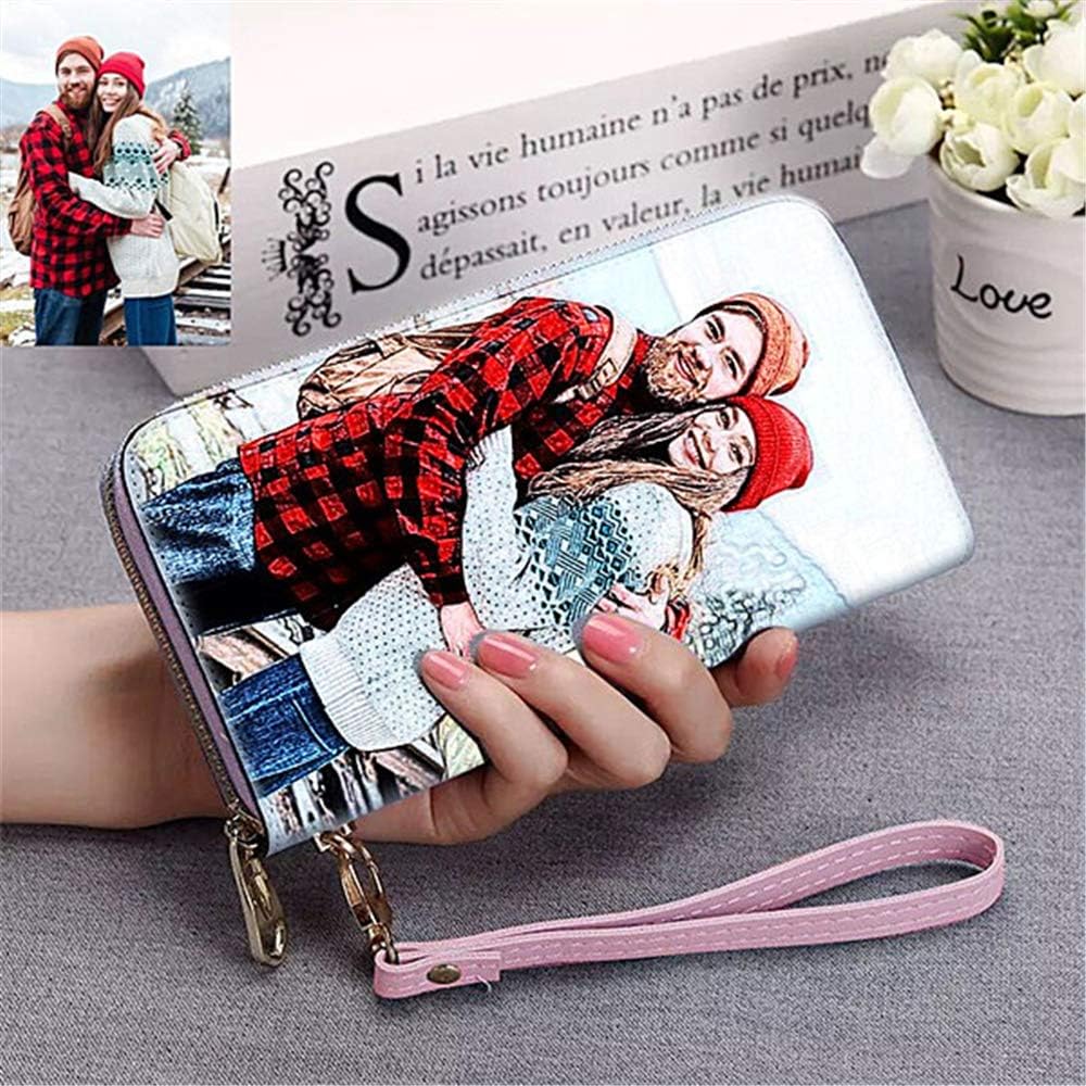 HOTPersonalized Crayon Style Photo Women's Wallet Custom Fashion Phone bags Leather Wallet Christmas gifts(Pink Double Side)