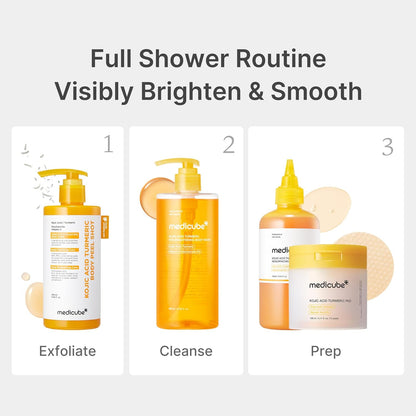 HOTmedicube Kojic Acid Turmeric Brightening Body Wash | Gentle Shower Gel for Uneven Skin | Niacinamide, Vitamin C, AHA/BHA | Deep Cleansing, Hydrating Formula | Easy and Effective, 13.52 fl.oz