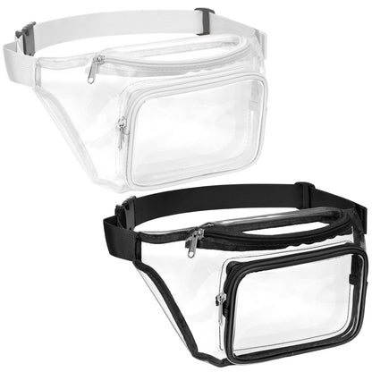 HOTVeckle Clear Fanny Pack Stadium Approved - Waist Belt Bag for Women, Black | Hands-Free Adjustable Strap, 2 Pockets Fit 7.5 in Phone, Water-Resistant for Sports Game Day Concerts Festival