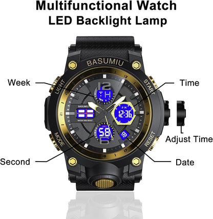 HOTGold Military Dive Tactical Digital Man Watches for Men Nice Luxury Waterproof Diver Mens Watches Work Black Sports