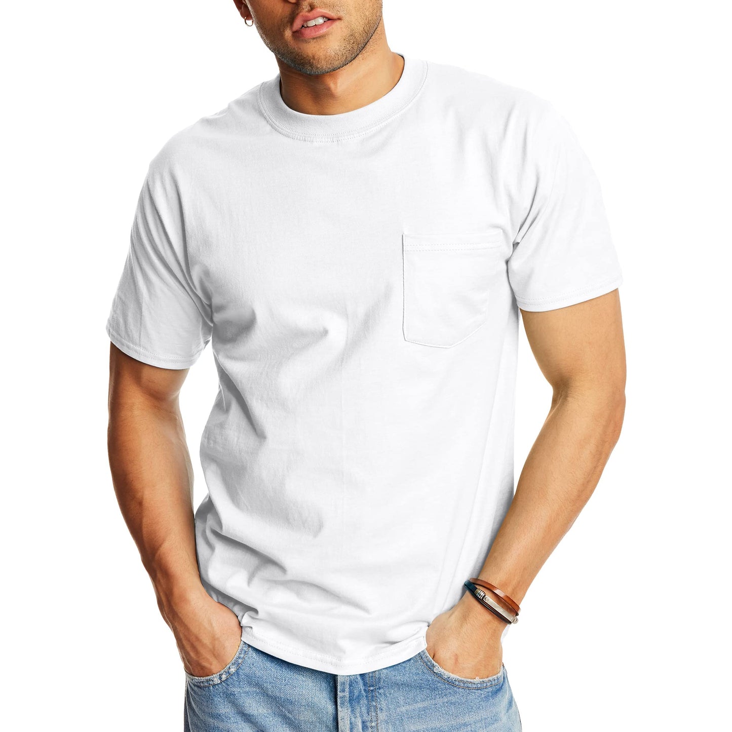 HOTHanes Men's Beefy-t Pocket, Heavyweight Cotton Pocket Tee for Men, Full-Cut T-Shirt, 1 Or 2 Pack
