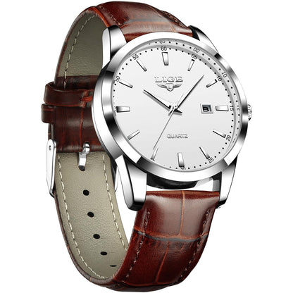 HOTLIGE Watches for Men Waterproof Analog Dress Vintage Chronograph Analog Casual Leather Stainless Steel Unique Quartz Movement Retro Luminous Elegant Men's Wrist Watch Date Display
