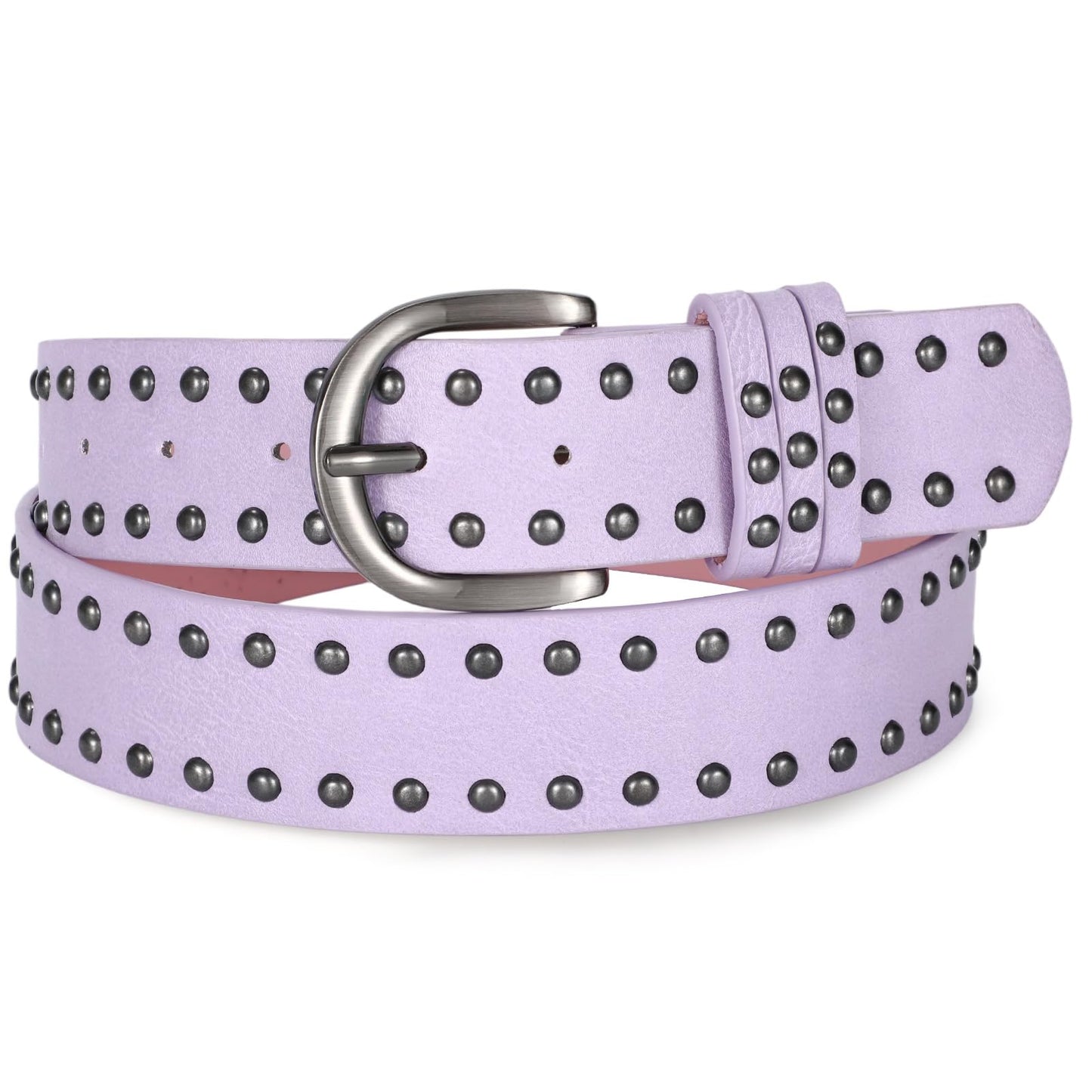 HOTSUOSDEY Women Leather Rivets Belts for Jeans Pants Dresses Studded Leather Belts with Silver Buckle