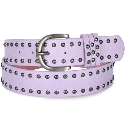 HOTSUOSDEY Women Leather Rivets Belts for Jeans Pants Dresses Studded Leather Belts with Silver Buckle