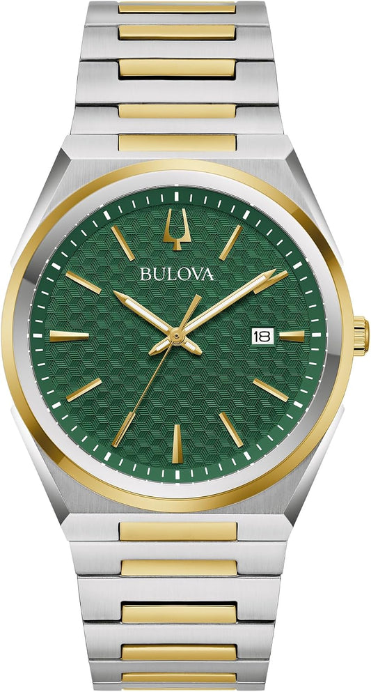 HOTBulova Mens Dress Classic Quartz Two Tone Stainless Steel Watch, Patterned Dial, 39mm
