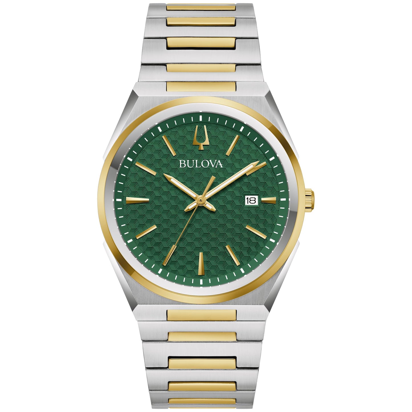 HOTBulova Mens Dress Classic Quartz Two Tone Stainless Steel Watch, Patterned Dial, 39mm