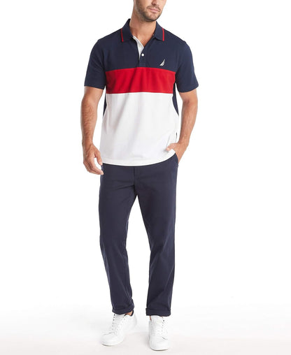 HOTNautica Men's Short Sleeve 100% Cotton Pique Color Block Polo Shirt