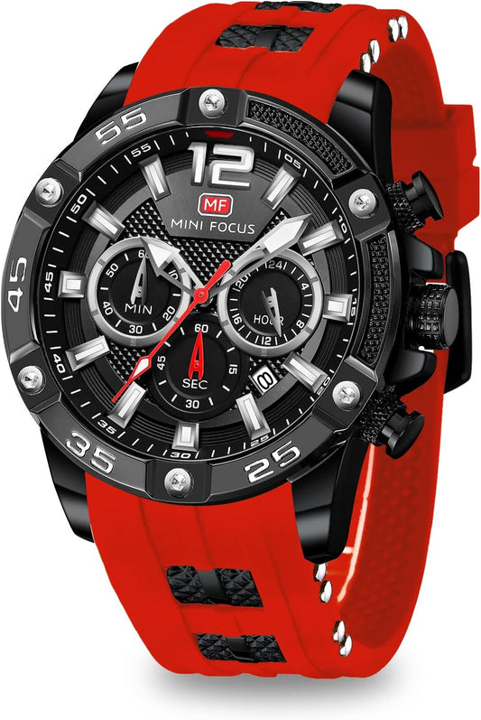 HOTMF MINI FOCUS Men Watches Unique Casual Wrist Watches (Chronograph/Waterproof/Luminous/Calendar/24 Hours) Silicon Band Fashion Watches for Men