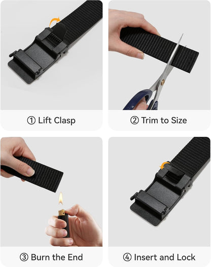 1.5" Nylon Ratchet Belts for Men - Adjustable Casual Work Belt with Slide Buckle - Trim to Fit