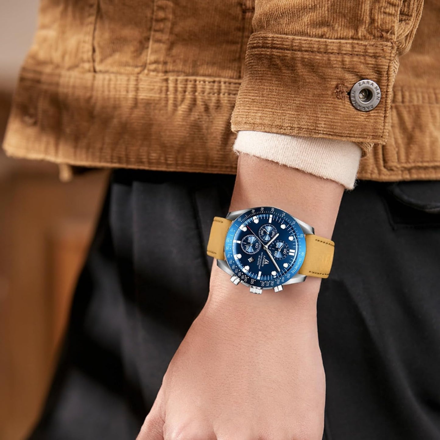 HOTLN LENQIN Mens Watches Leather Watch Analog Quartz Watch for Men Luminous Luxury Fashion Business Casual 30M Waterproof Men's Wrist Watches with Date