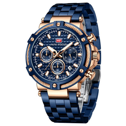 HOTMF MINI FOCUS Business Men Watches (Chronograph/Waterproof/Luminous/Calendar/24 Hours) Big Face Stainless Steel Band Watches for Men