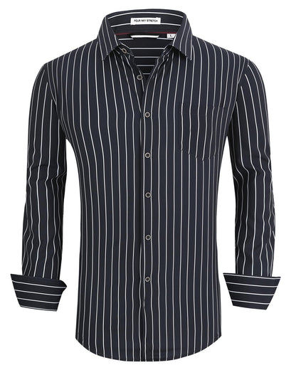 HOTAlex Vando Mens Wrinkle Free 4-Way Stretch Print Business Casual Shirt | Wrinkle resistant, Machine washable, Classic check Pattern, True-to-size cut, Business & Daily, Easy outfit pairing