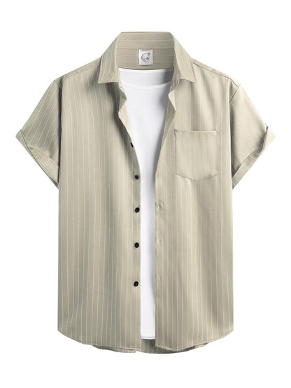 HOTHardaddy Men's Casual Striped Shirts Button Down Short Sleeve Blouse Summer Hawaiian Shirt