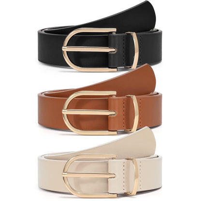 HOTVONMELLI 3 Pack Women's Belts for Jeans Pants Fashion Gold Buckle Ladies Dress Belt