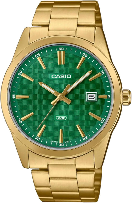 HOTCasio MTP-VD03G-3A Men's Standard Gold Tone Stanless Steel Green Dial 3-Hand Analog Watch