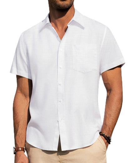 HOTAlimens & Gentle Mens Linen Shirts Short Sleeve Button Down Shirts Wrinkle Free Casual Vacation Beach Summer Tops