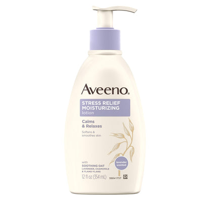 HOTAveeno Stress Relief Moisturizing Body Lotion, Lavender Scent with Prebiotic Oat for Sensitive Skin, Lightly Scented Lotion with 48-Hour Hydration, Fast Absorbing, Non-Greasy, Value Size 33 Fl Oz