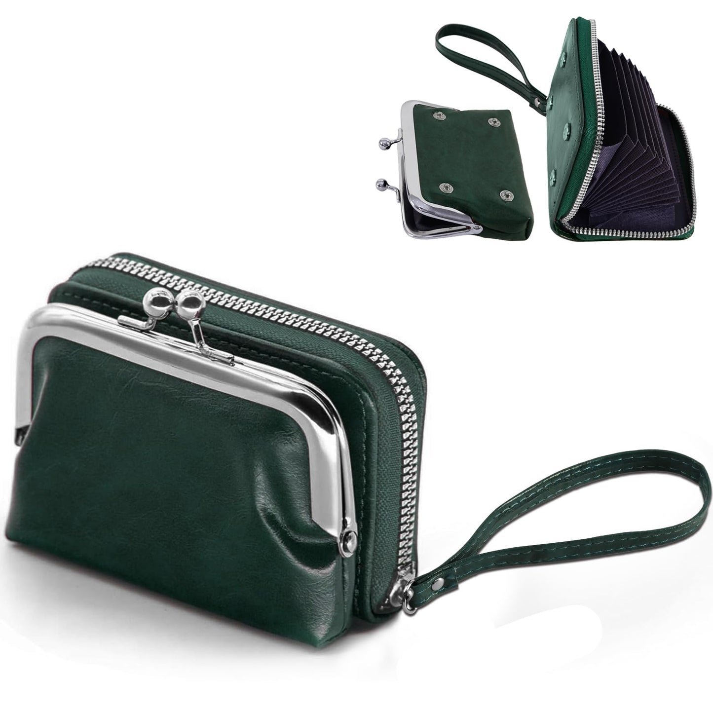 HOTDetachable 2 in 1 Genuine Leather Wallet for Women Credit Card Holder with Zipper Coin Purse (Wine Red2)