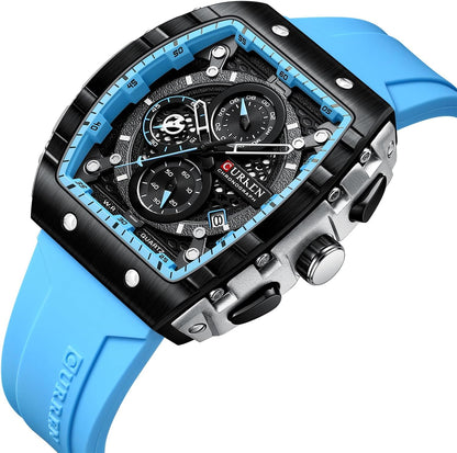 HOTPASOY Men's Chronograph Watch, Big Face, Tonneau Case, Rubber Strap | 47mm analog quartz watch, working chronograph with 1/10-second, second and minute subdials, date, stainless steel case