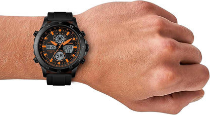 HOTPINDOWS Mens Digital Analog Watches, Multifunction Sport Casual | Dual time display, bright night backlight, daily alarm, precision stopwatch, and splash-proof construction