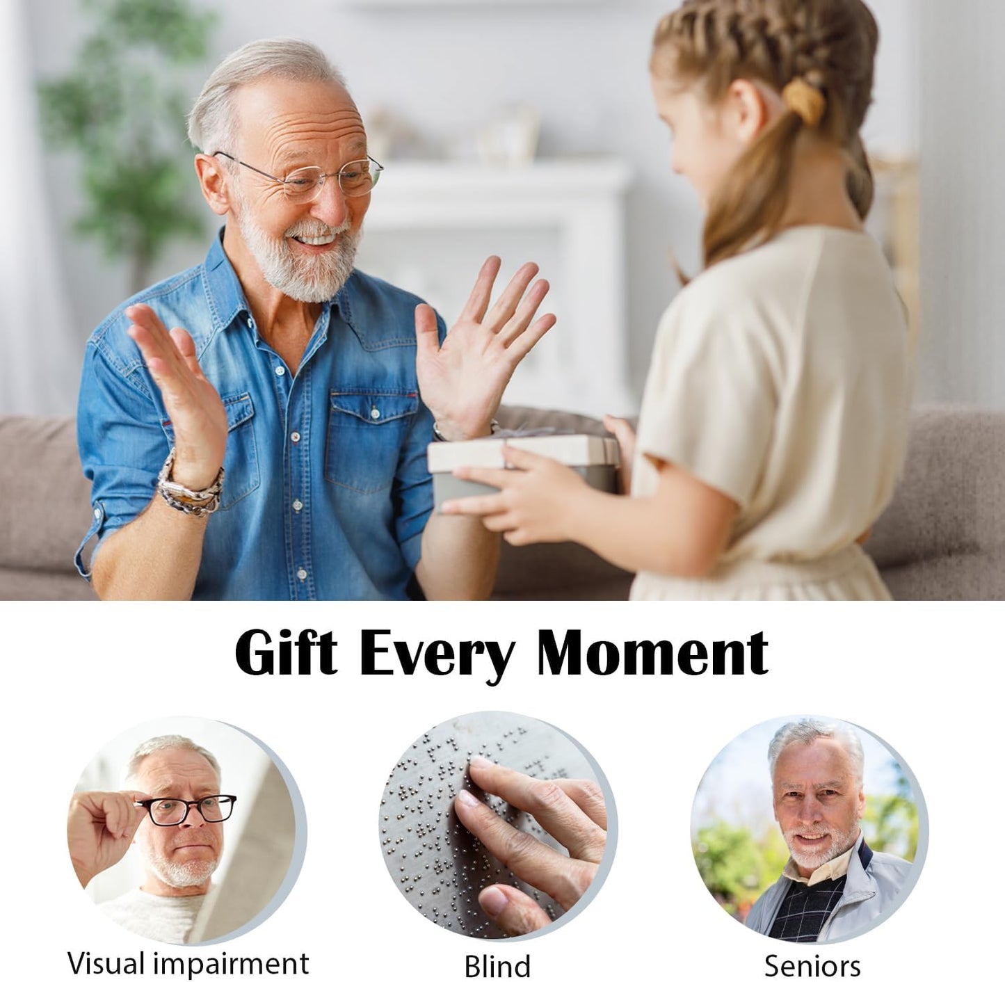 HOTHearkent Atomic American English Talking Watch Speaks Clear and Loud Time, Date and Alarm time Stretch Band is Best Gift for Senior,Visually impaired, or Blind People
