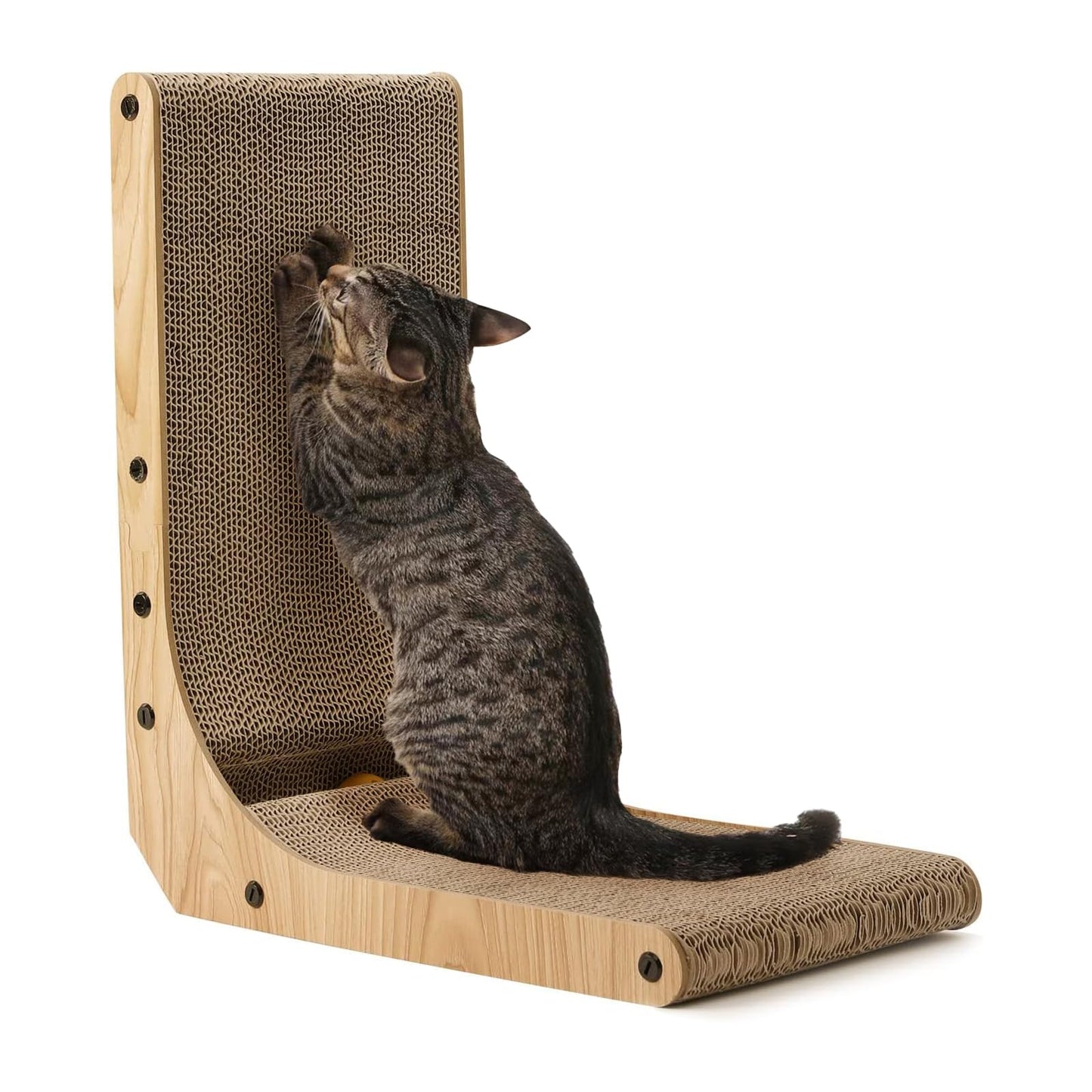 HOTFUKUMARU Cat Scratcher, 26.8 Inch L Shape Cat Scratch Pad Wall Mounted, Cat Scratching Cardboard with Ball Toy for Indoor Cats, Large Size